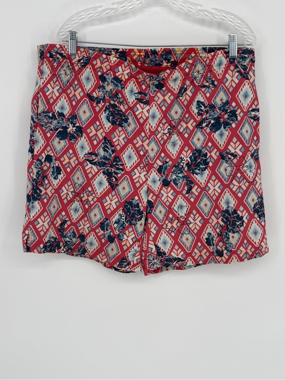 Greg Norman Collection Red Geometric Floral Swim Trunks